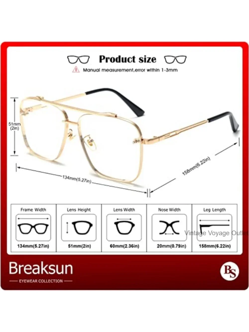 Oversized Square Aviator Sunglasses Fashion Metal Frame Retro Tinted Lens